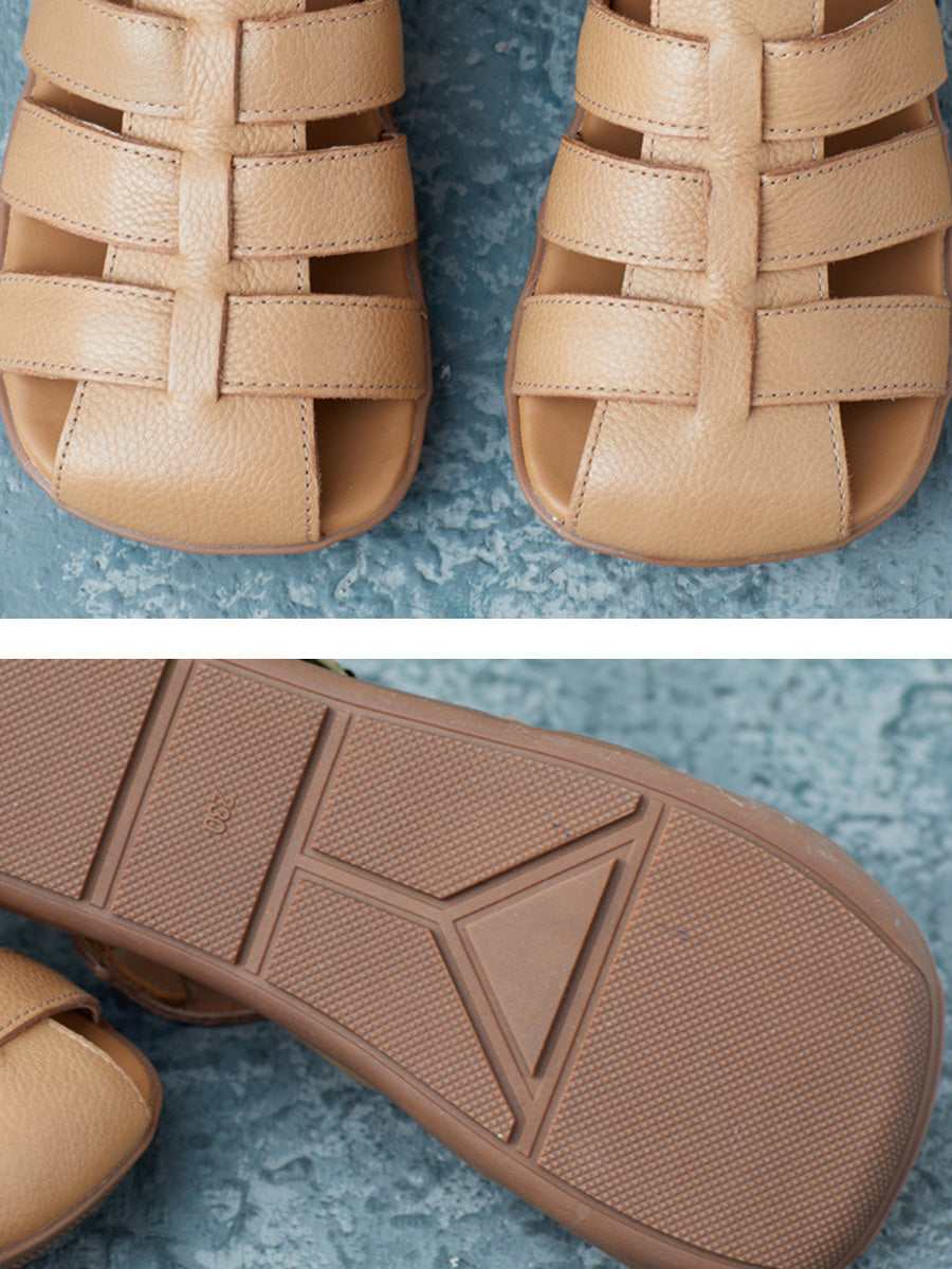 Summer Leather Spliced Flat Shoes Fd036