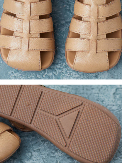 Summer Leather Spliced Flat Shoes Fd036