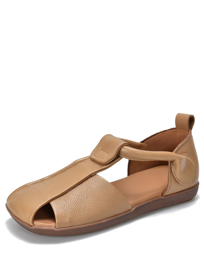 Summer Soft Leather Spliced Flat Sandals Zz1027