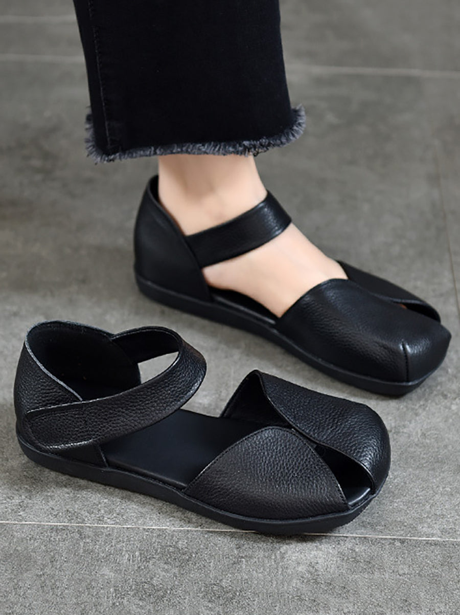 Summer Leather Soft Spliced Flat Sandals Zz1025