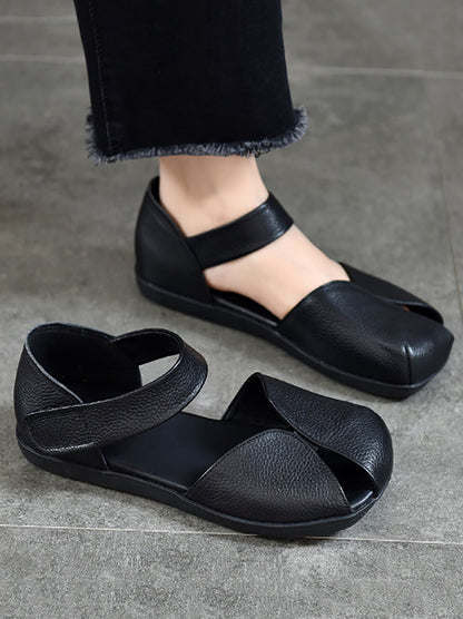 Summer Leather Soft Spliced Flat Sandals Zz1025