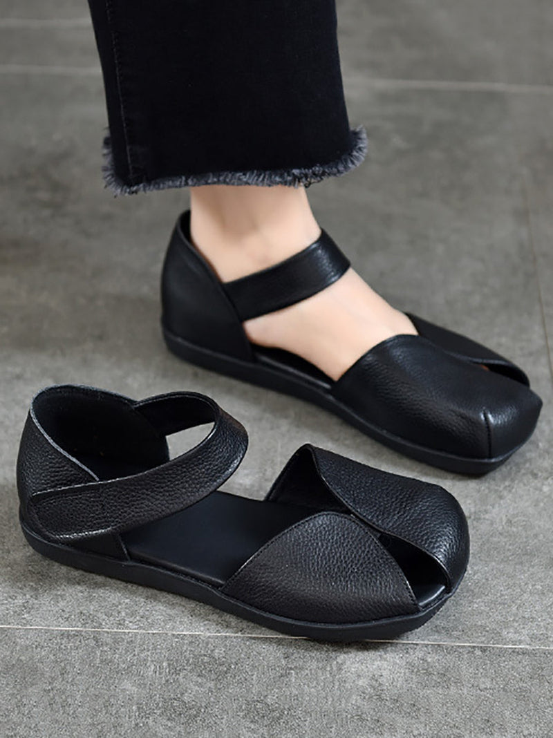 Summer Leather Soft Spliced Flat Sandals Zz1025