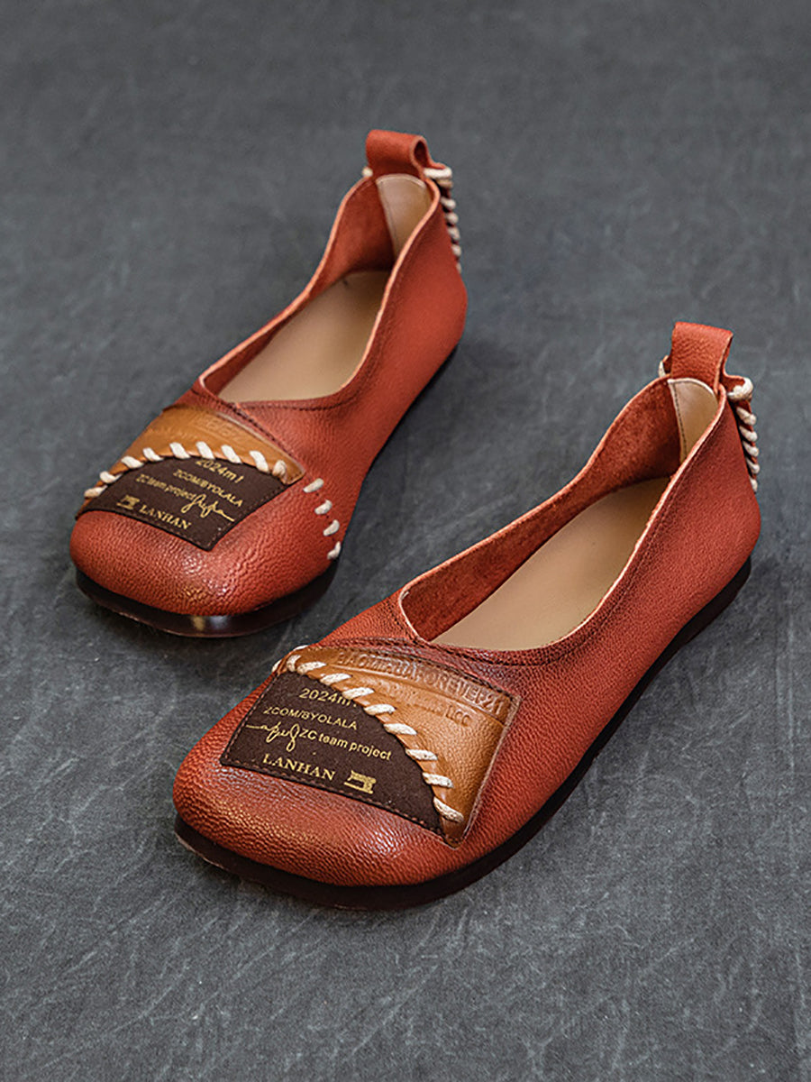 Artsy Colorblock Soft Leather Flat Shoes Kl1024