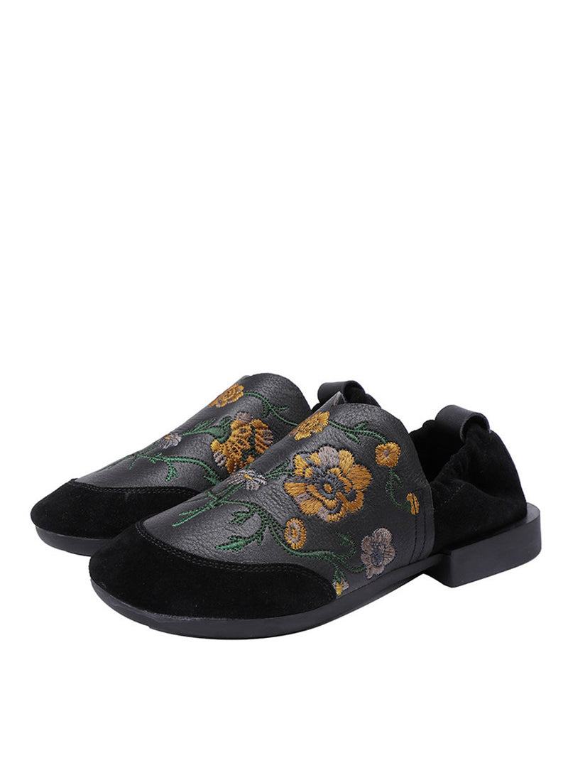 Autumn Embroidery Leather Low Heel Shoes Ai1020