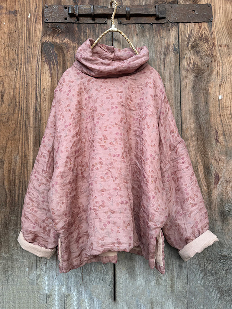 Autumn Turtleneck Ramie Padded Coat Qm029