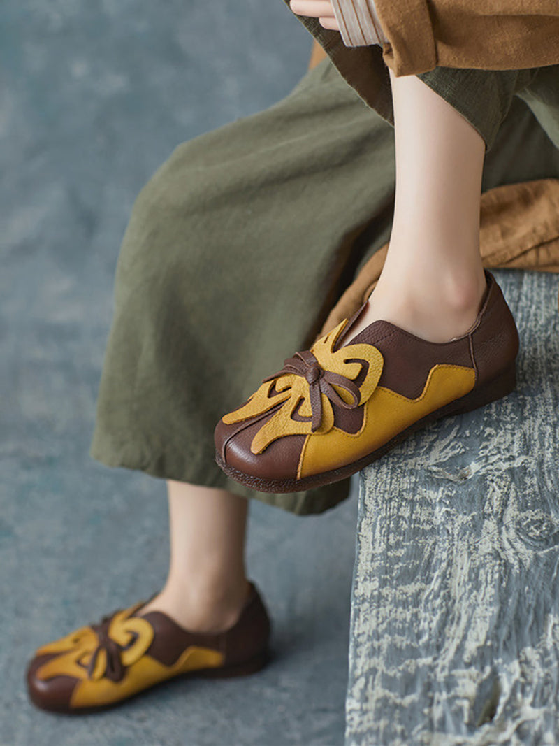 Artsy Colorblock Leather Butterfly Spliced Shoes Ui1011