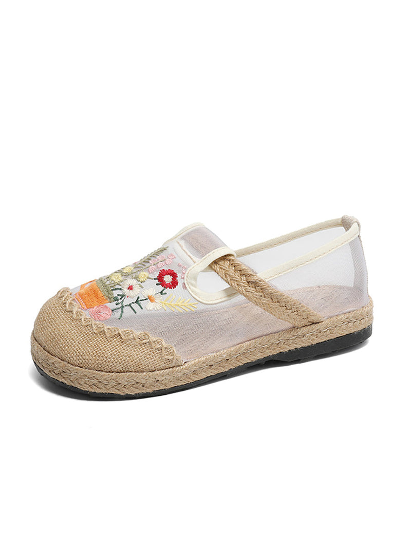 Summer Flower Embroidery Linen Spliced Shoes Ty1030