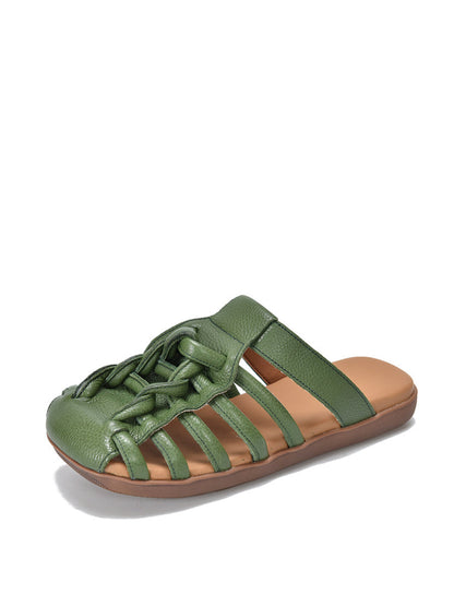 Summer Leather Spliced Flat Slippers Ui1025