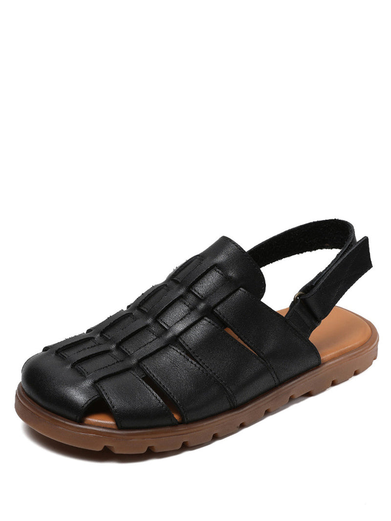 Summer Leather Spliced Flat Slippers Aa1015
