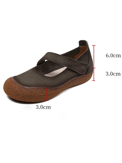 Summer Retro Leather Flat Shoes Qw1019