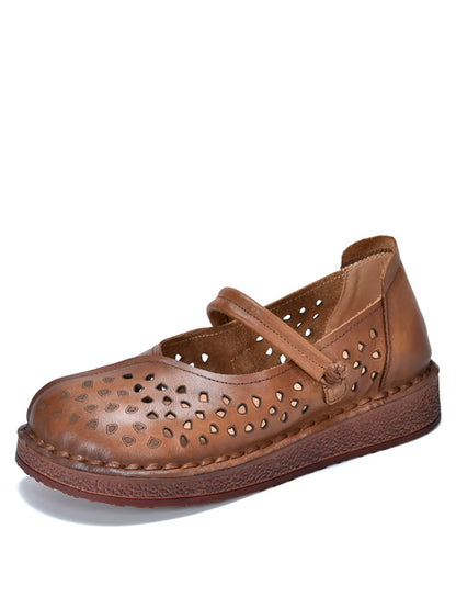 Summer Leather Cutout Leather Flat Shoes Oo1018