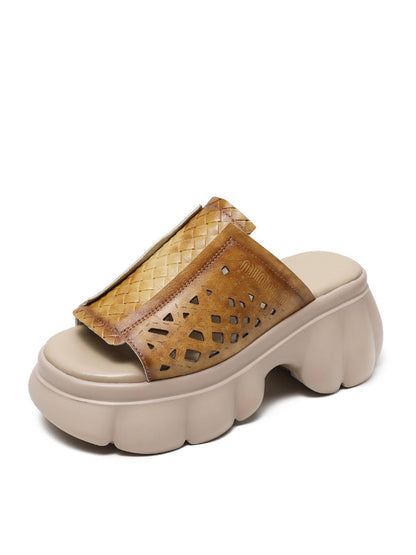 Summer Leather Spliced Platfrom Slippers Cv1033