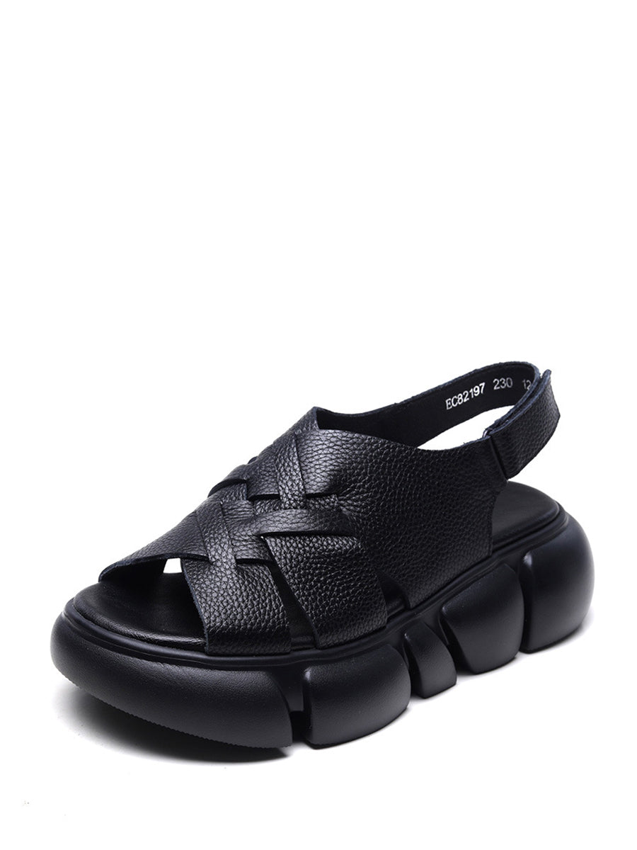 Summer Leather Spliced Platform Sandals Ui1026