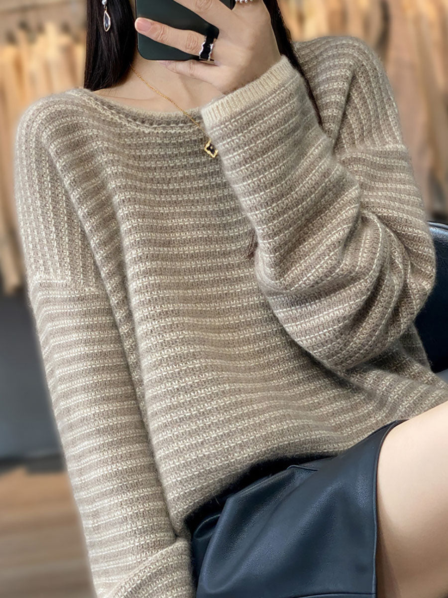 Autumn Stripe O-neck Wool Knit Sweater At1012