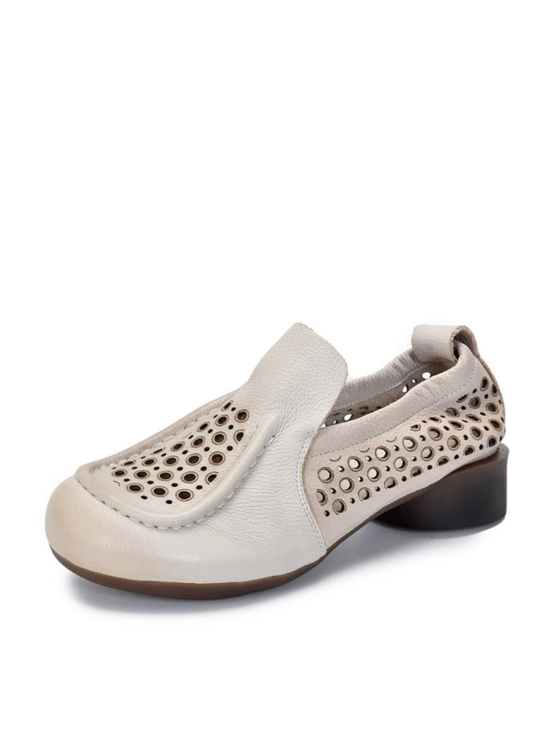 Summer Cutout Leather Low Heel Shoes Kl1023