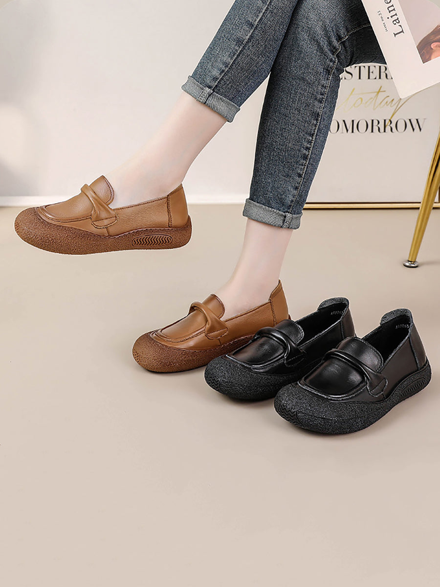 Summer Soft Leather Flat Shoes At1056