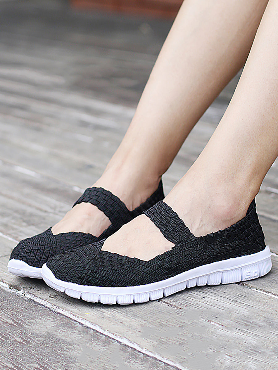 Summer Colorblock Weave Flat Shoes Rr1017