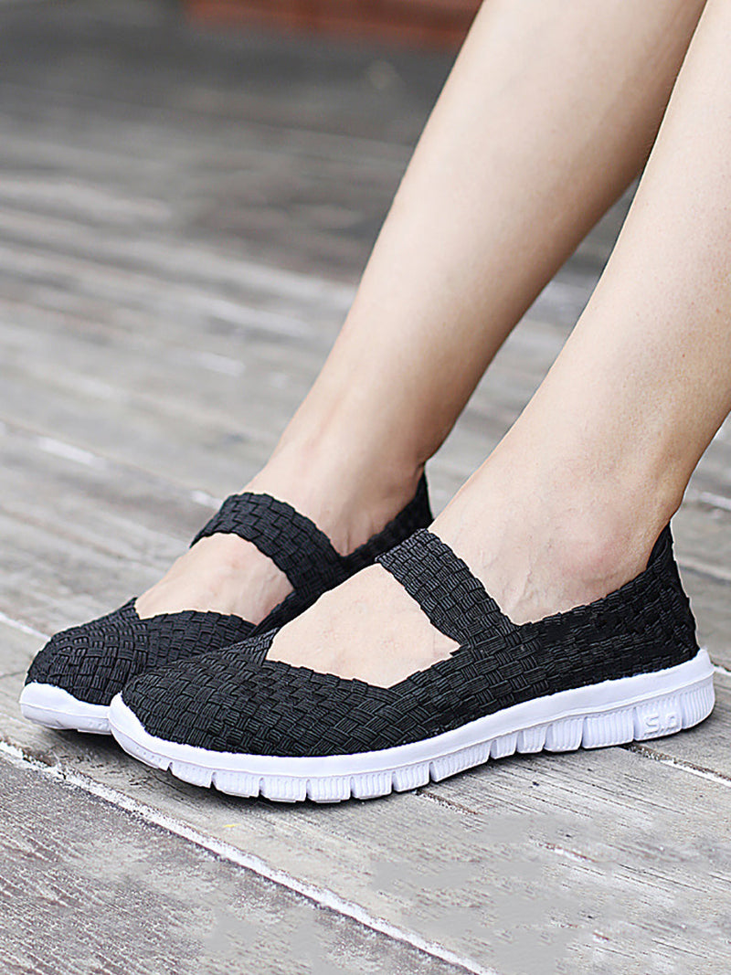 Summer Colorblock Weave Flat Shoes Rr1017