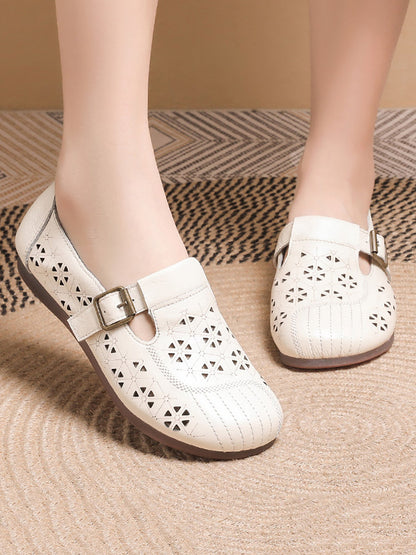 Leather Cutout Soft Flat Shoes As1019