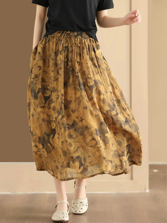 Summer Flower Ramie Loose Skirt Qw1006