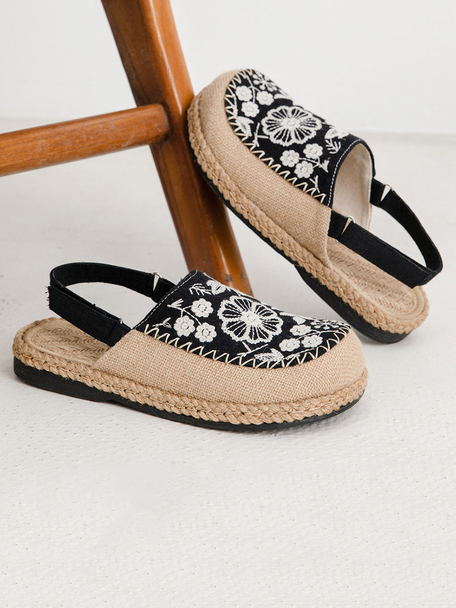 Sandals Linen Embroidery Flower
