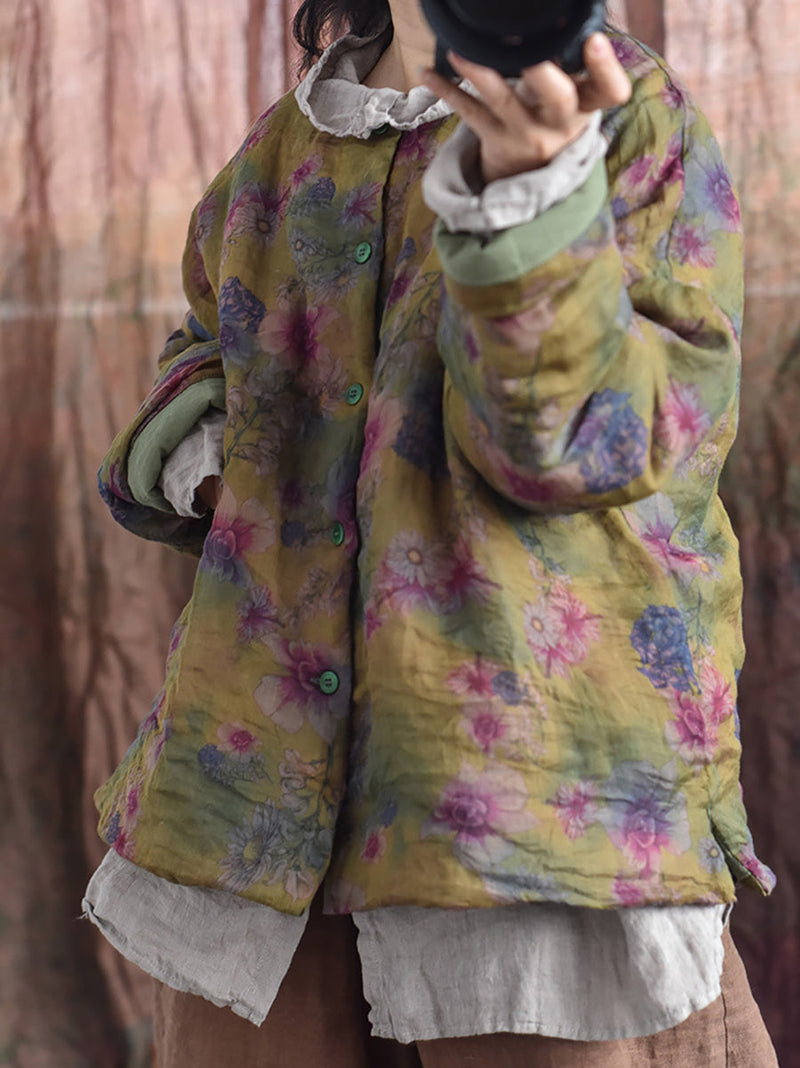 Winter Flower Ramie Padded Coat Ax1018