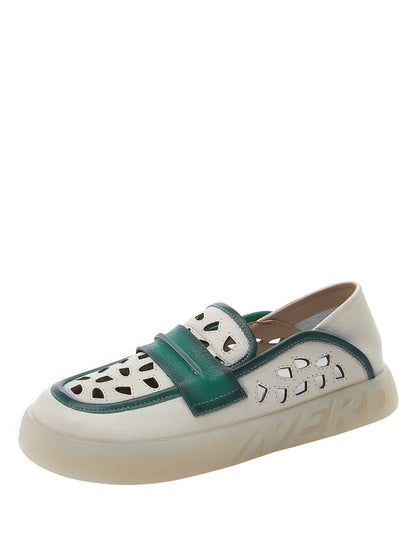 Summer Leather Colorblock Flat Shoes Fg1005