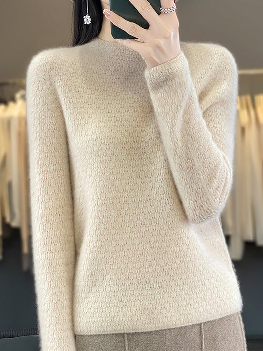 Autumn Knit 100%wool O-neck Sweater Wu010
