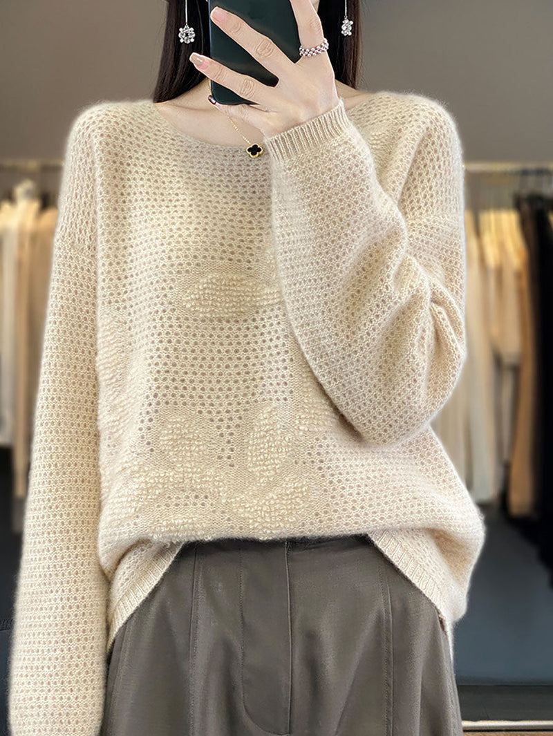Autumn O-neck Spliced Wool Warm Knit Sweater Av1053