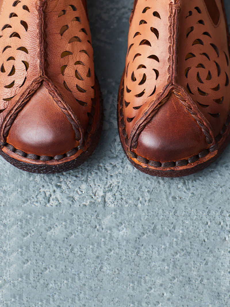 Summer Genuine Leather Cutout Spliced Falt Shoes Ll003