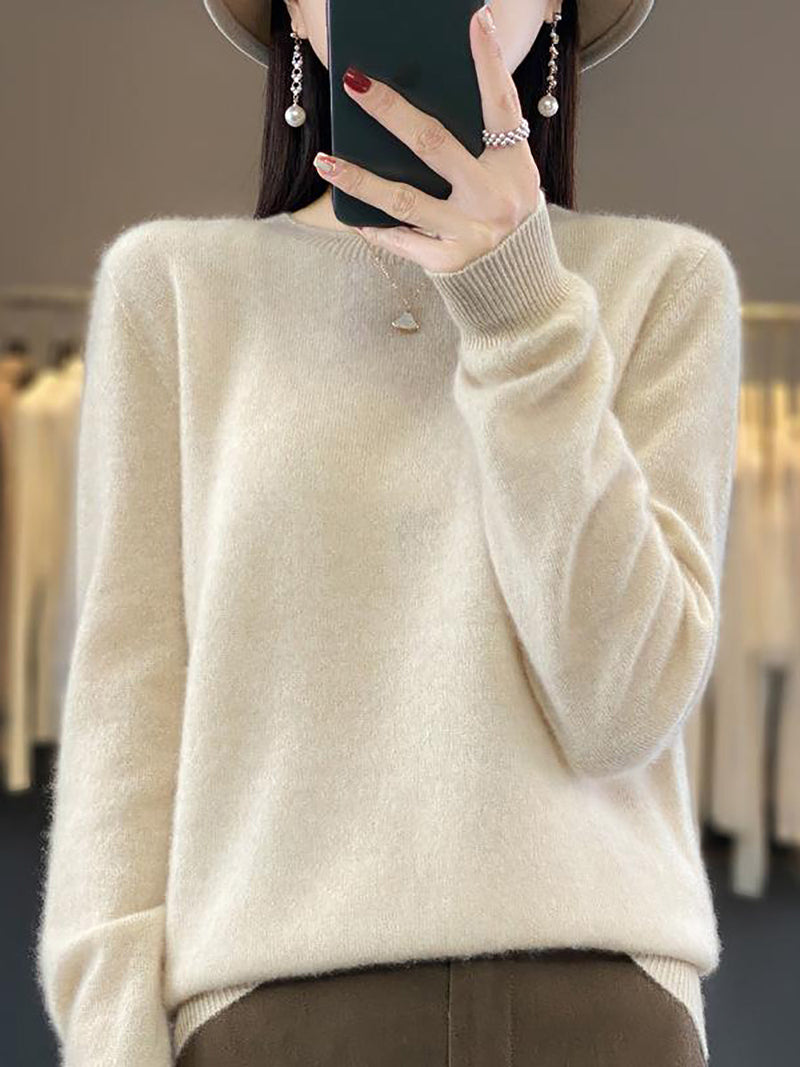 Autumn Knit 100%wool O-neck Sweater Wu023