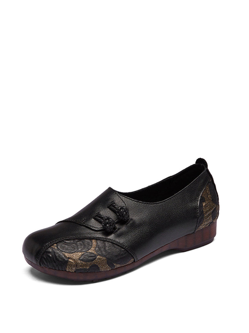 Spring Flower Leather Spliced Flat Shoes Kl1021