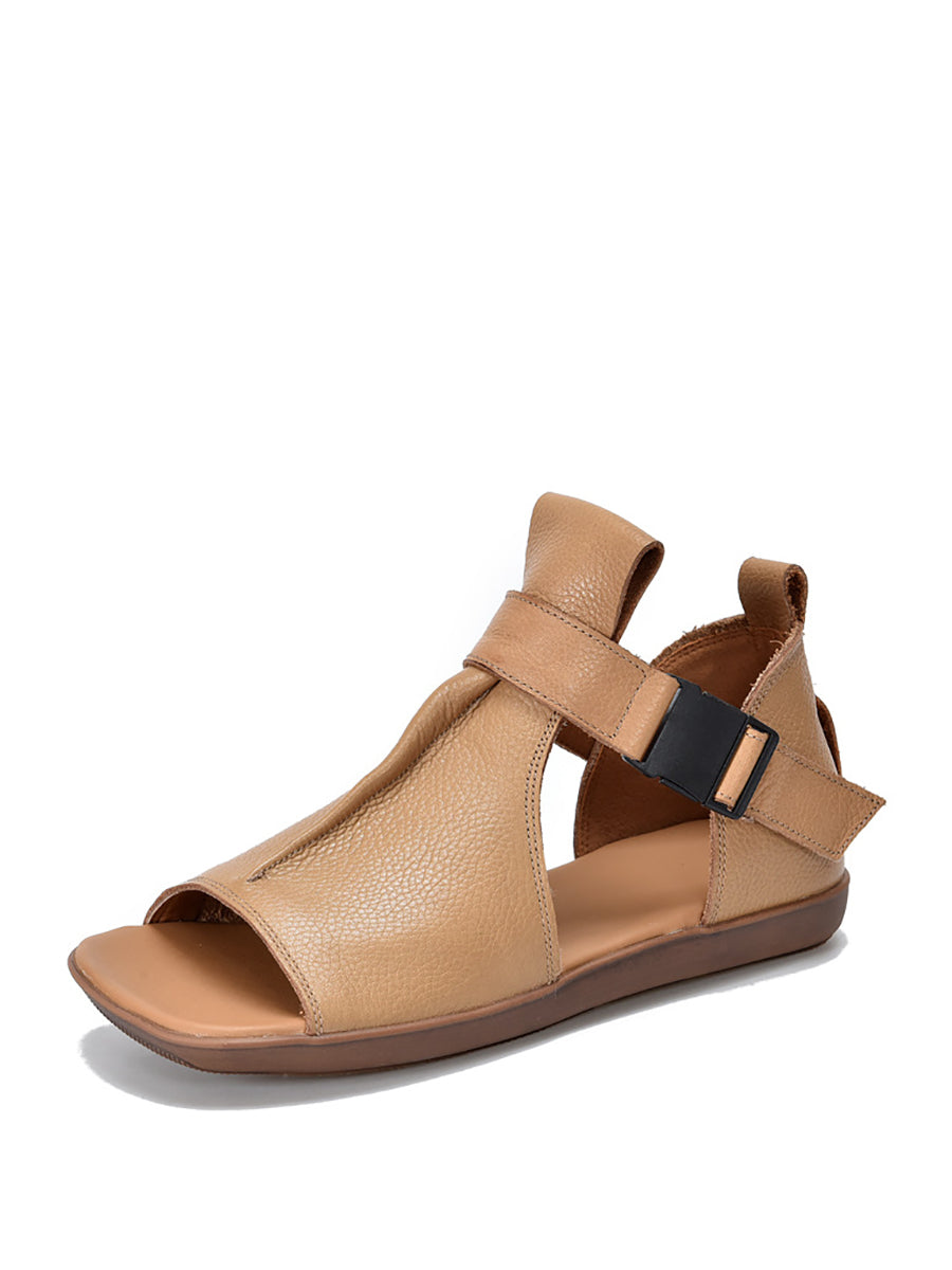 Summer Leather Open-toe Flat Shoes Ui1023