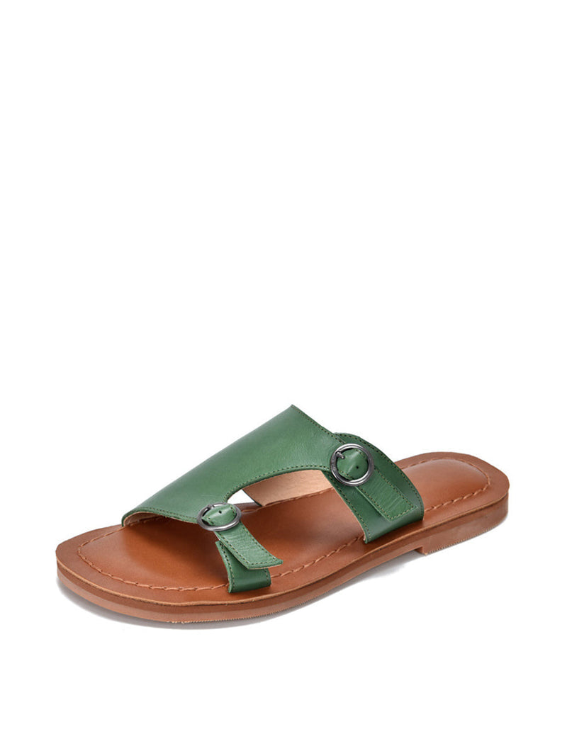 Summer Soft Leather Flat Slippers We1008