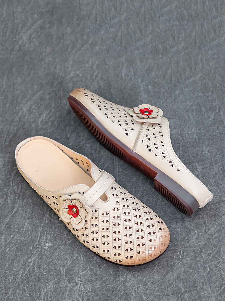 Summer Leather Cutout Flower Spliced Sandals As1054