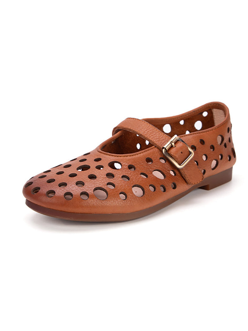 Leather Soft Cutout Low Heel Shoes Ll028