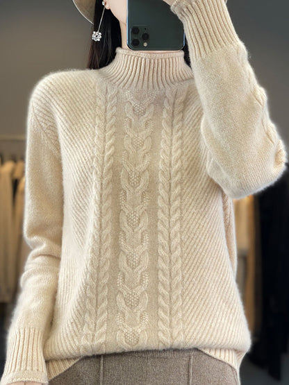 Autumn Half Turtleneck Wool Warm Twist Knit Sweater Av1009