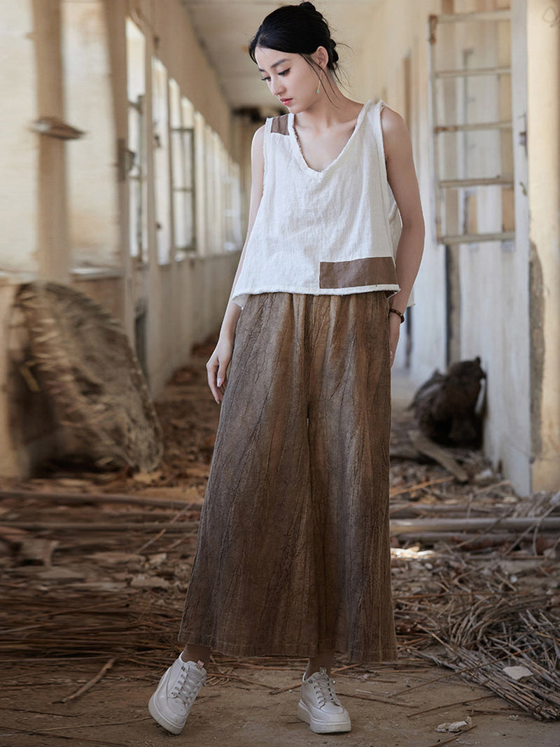 Summer Tie-dye Ramie Wide-leg Pants Io1009