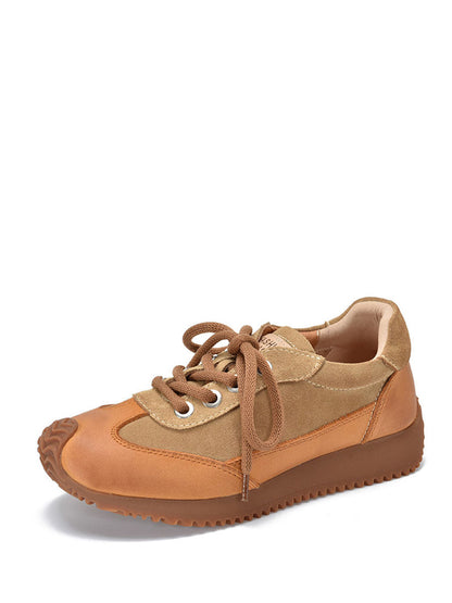 Leather Colorblock Strap Mid Heel Sport Shoes Ba1028