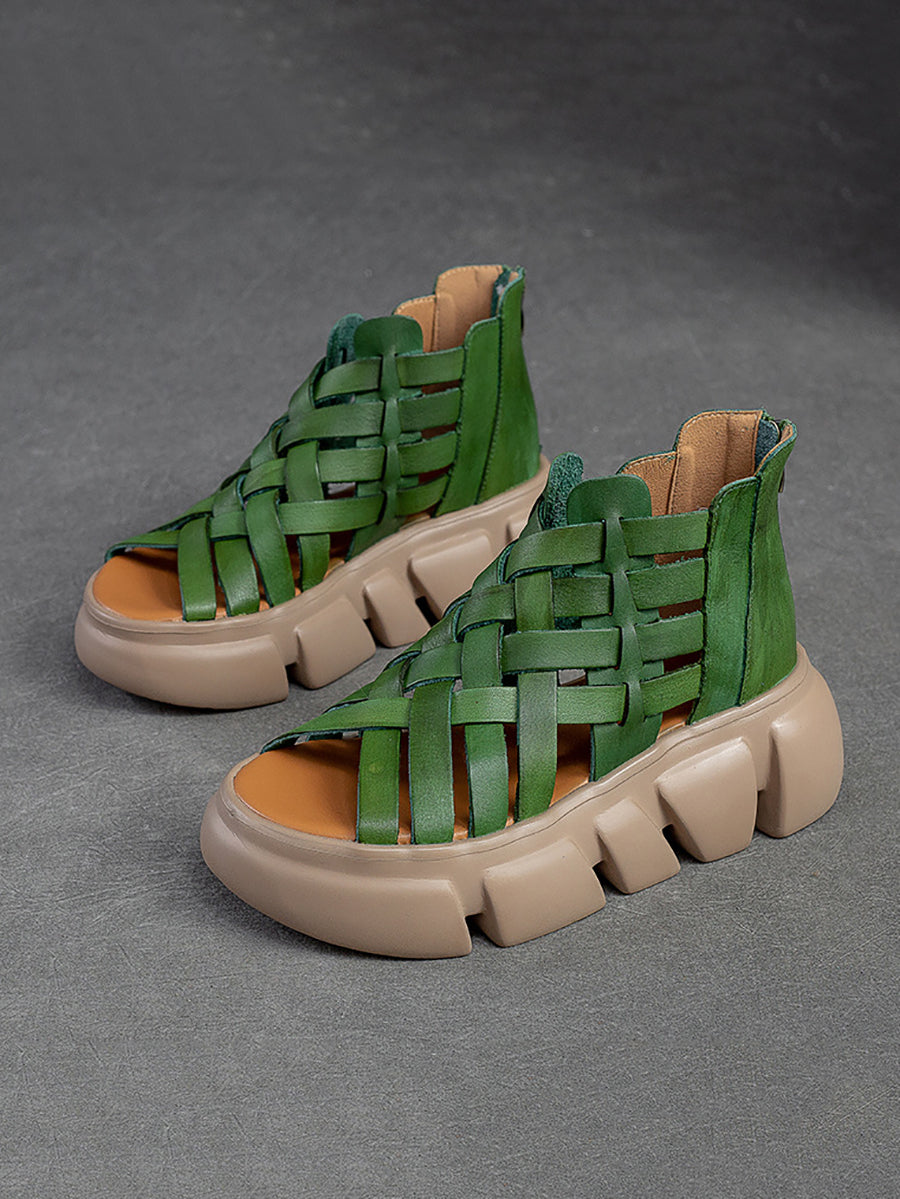 Summer Leather Weave Platform Sandals As1016