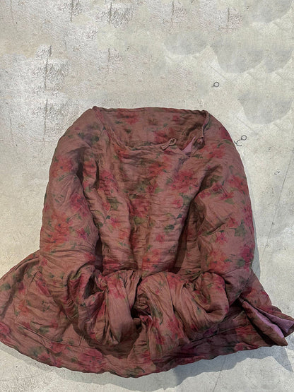 Autumn Flower O-neck Ramie Padded Coat Qn021