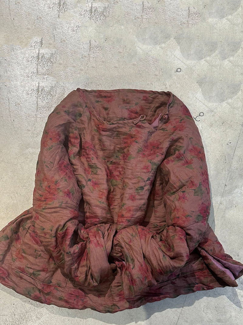 Autumn Flower O-neck Ramie Padded Coat Qn021