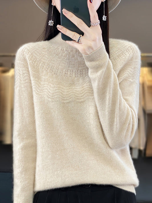 Autumn Cable Knit 100%wool Half Turtleneck Sweater Qn031