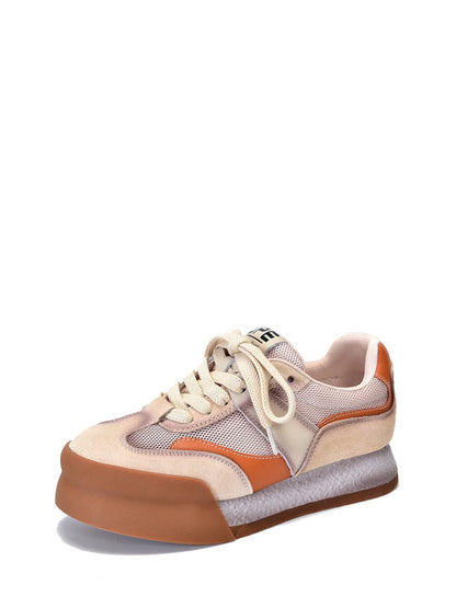 Summer Mesh Leather Spliced Breathable Platform Shoes Xx1021