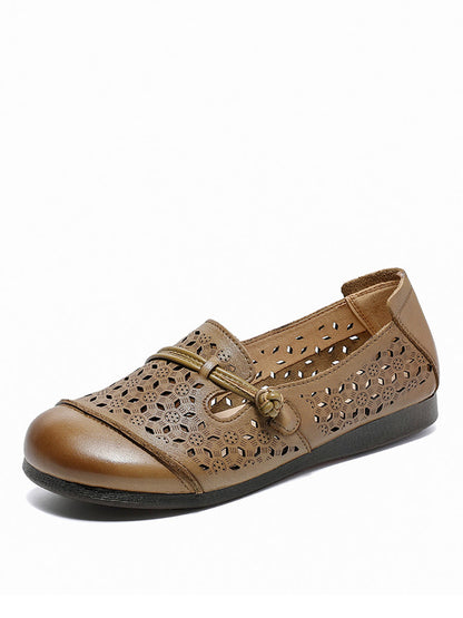 Summer Leather Cutout Soft Flat Shoes Bn1038