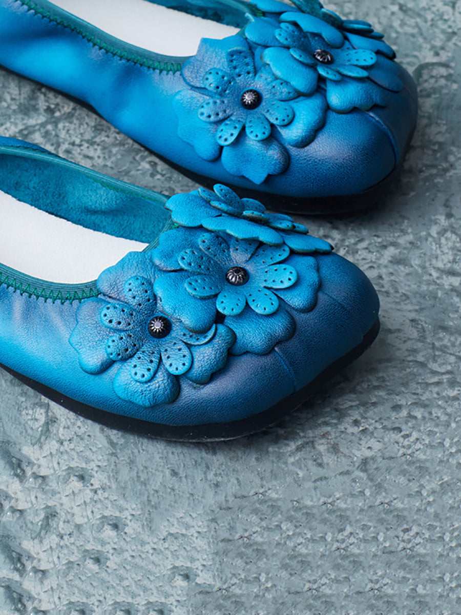 Artsy Summer Leather Flower Spiced Flat Shoes Zz1041