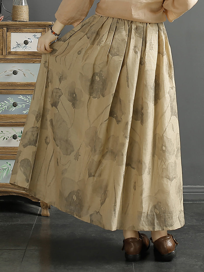 Summer Ink-print Shirred Loose Skirt Kl1027