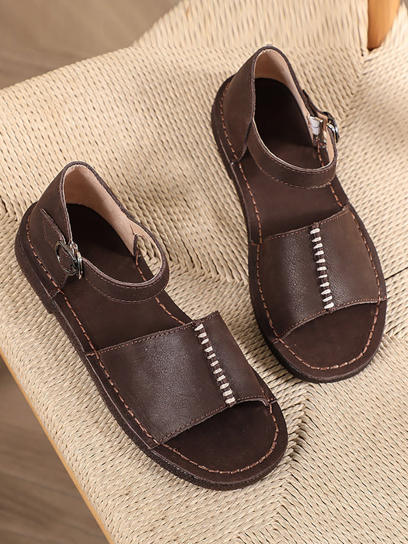 Summer Leather Spliced Flat Sandals Ui1031