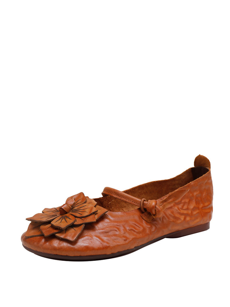 Summer Artsy Flower Leather Flat Shoes Aa1005