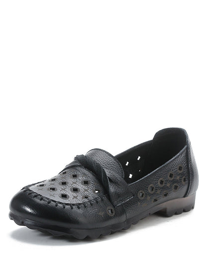 Leather Cutout Spliced Low Heel Shoes Rr1047